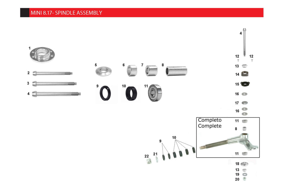 CRG MINI 8MM KINGPIN & 17MM SPINDLE ASSEMBLY