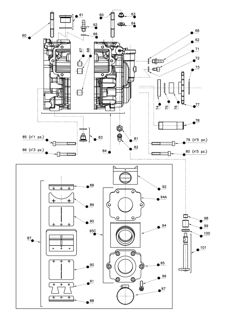 ROK Shifter OTK Engine Parts Crankcase and Reed Block Assembly