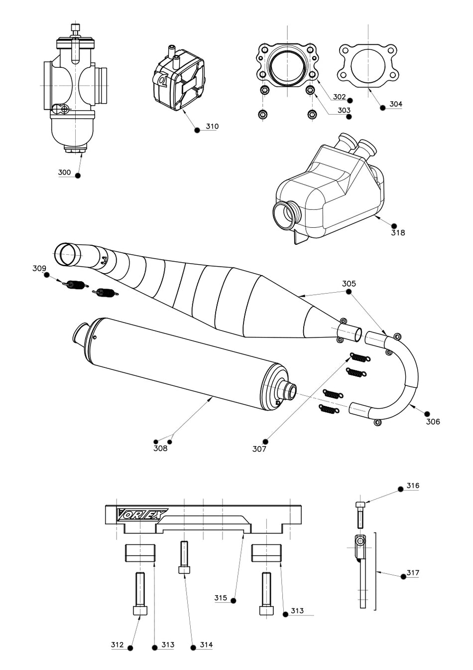 ROK Shifter OTK Engine Parts Carburetor, Fuel Pump, Exhaust, Airbox and Motor Mount
