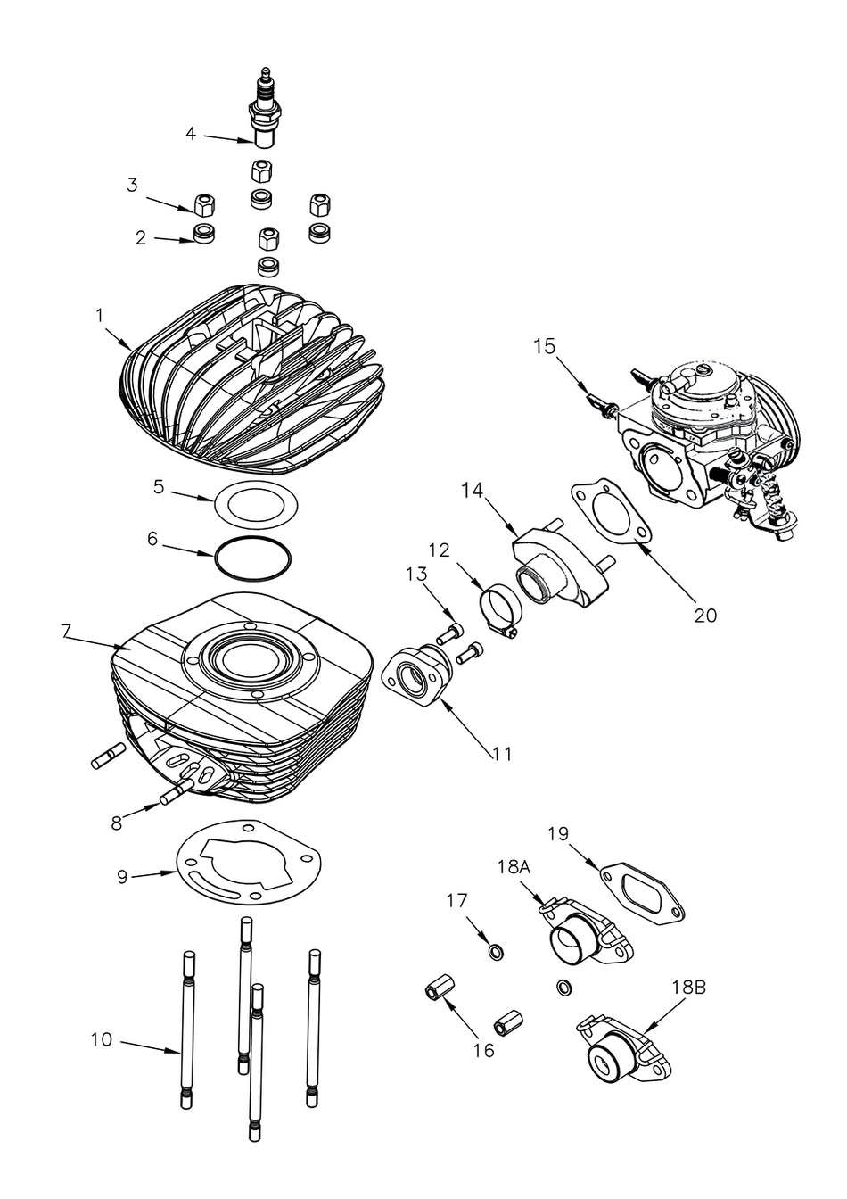 ROK MINI OTK Engine Parts - Top End - Cylinder, Head & Carb Assembly