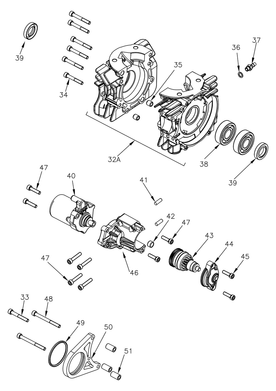 ROK MINI OTK Engine Parts Crankcase and Starter Assembly