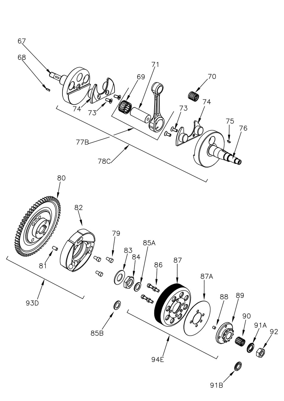 ROK MINI OTK Engine Parts Crankshaft and Clutch Assembly