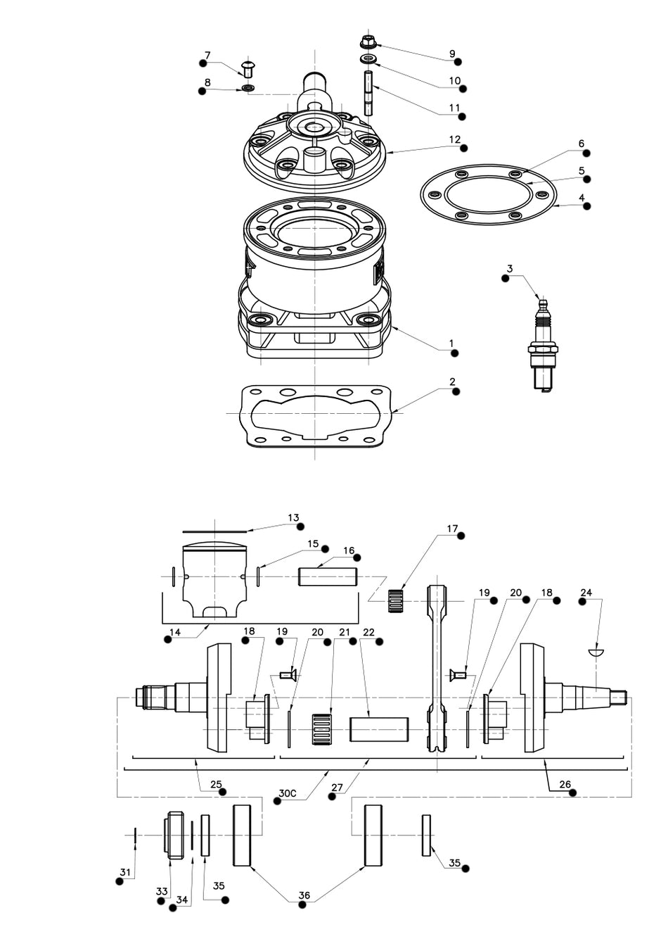ROK Shifter OTK Engine Parts - Head, Cylinder, Crankshaft and Piston Assembly
