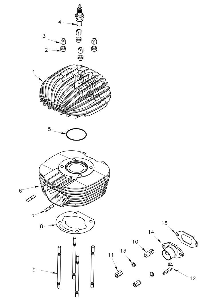 VLR100 OTK Engine Parts Top End, Cylinder and Head Assembly