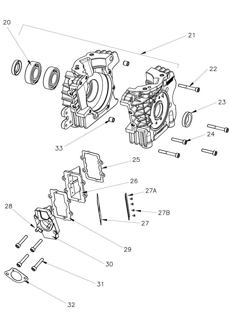 VLR100 OTK Engine Crankcase and Reed Block Assembly